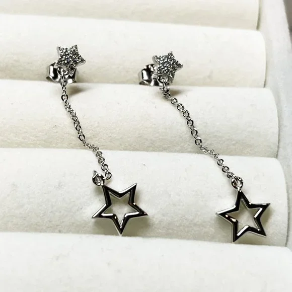 Star Dangle Earrings in Sterling Silver Dangle Earrings Dainty Drop Earrings - Picture 3 of 7